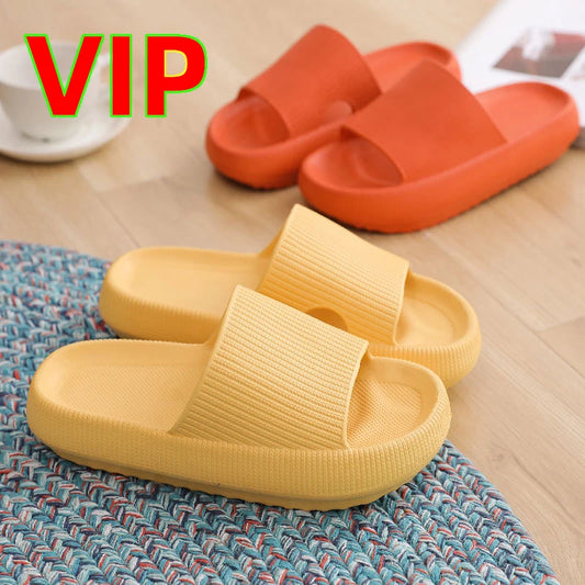 Rimocy VIP Link Thick Platform Slippers Women Men Home Bathroom Soft EVA Sandals Woman 2023 Summer Non-slip Beach Flip Flops