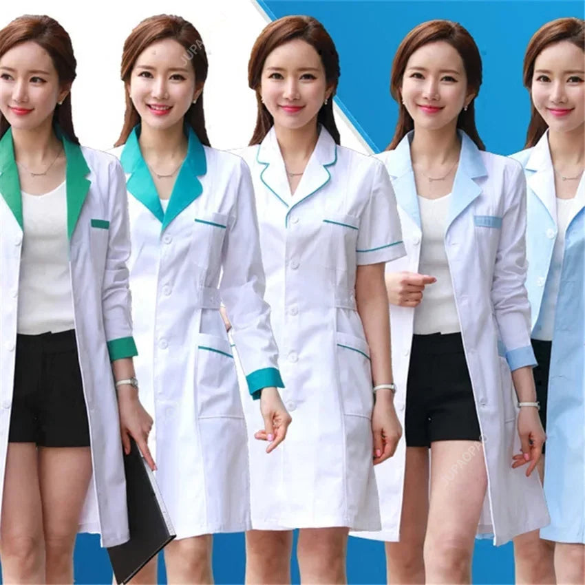 New Women's Lab Coat Fashion Medical Uniforms Long Jacket With Side Belts Short Sleeve/long Sleeve Workwear Pharmacy White Coat