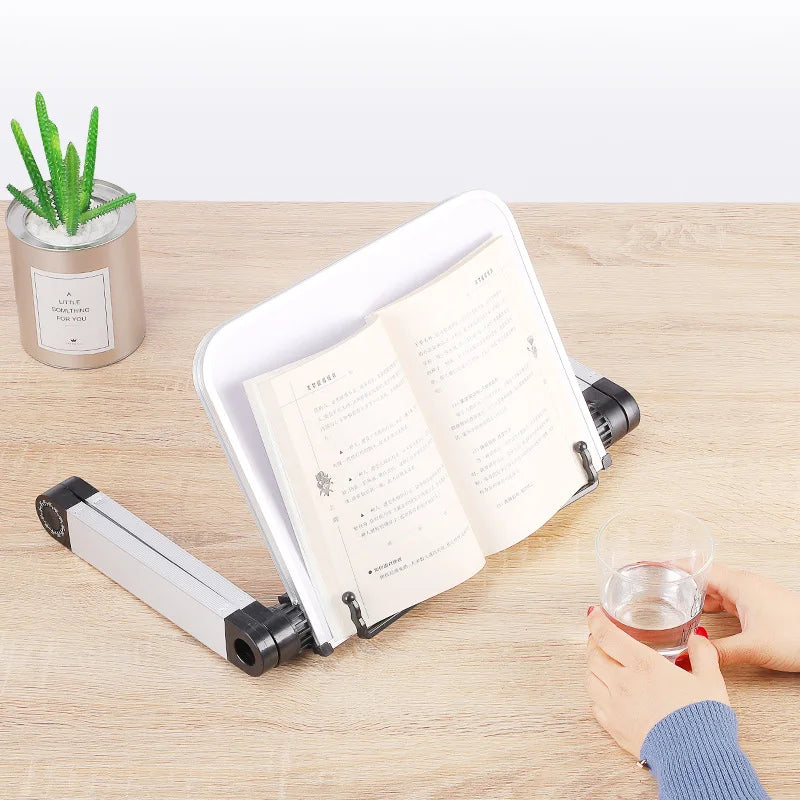 Adjustable Music Book Stand Ergonomic Bed Book Holder with Paper Clip Lightweight Aluminum Reading Holder