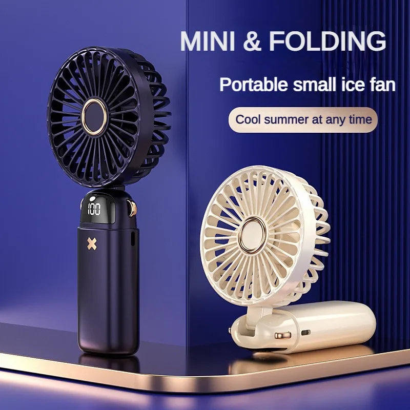 3000mAh Foldable Mini Fan: Portable, Neck Hanging, 5-Speed USB Rechargeable with Phone Stand & Display