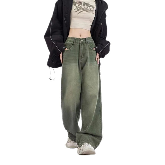 Vintage High Waist Full Length Jeans Women Streetwear Style Blue Straight Pants Korean Style Wide Leg Baggy Y2k Denim Trouser