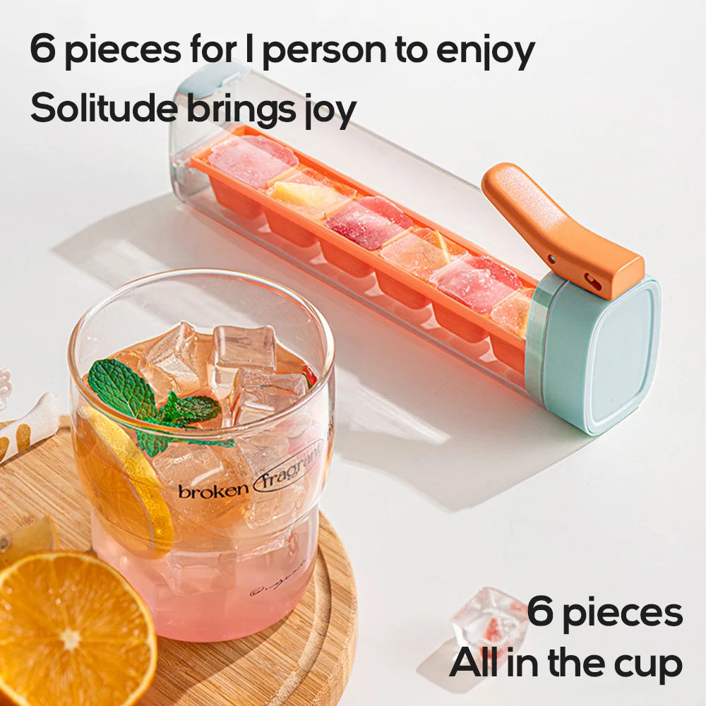 Reusable One-Handed Press Ice Cube Tray with Lid - Perfect for Whiskey & Drinks