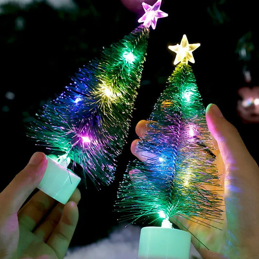 LED Mini Christmas Tree Lamp Glowing Pine Needles Colorful Light String Desktop Decor Night Light Home Festival Party Ornaments