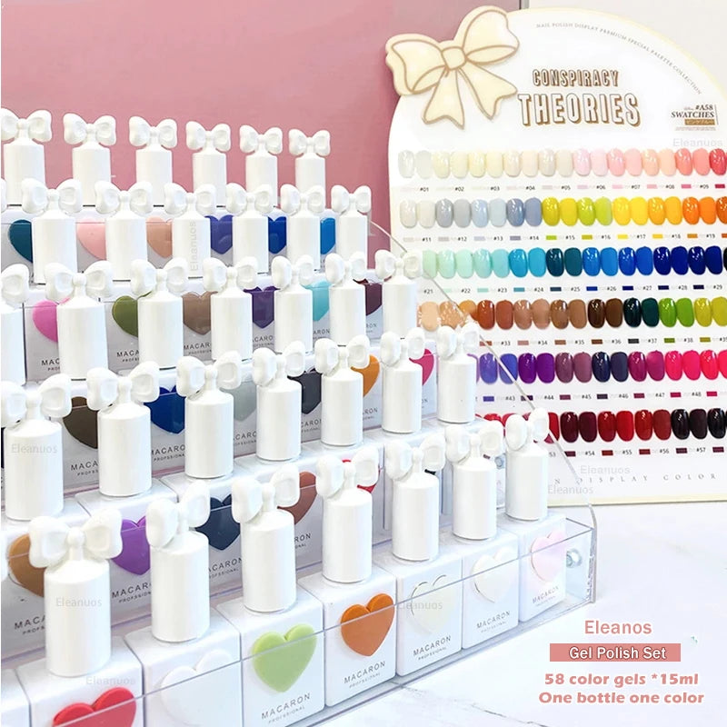 Eleanos 58 Colors Macaron Nail Gel Polish Set Full Coverage Gel Varnish Nail Salon Wholesale Marnicure UV Gel Learner Kit 15ml