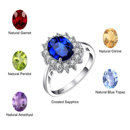 JewelryPalace Princess Diana Created Blue Sapphire 925 Sterling Silver Engagement Ring Ruby Natural Amethyst Citrine Blue Topaz