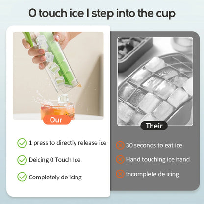 One-Handed Press Ice Cube Tray - Reusable, with Lid for Whiskey & Drinks