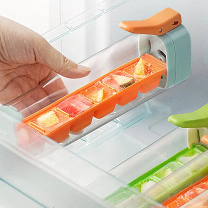 6-Compartment Press Ice Cube Molds with Lids & Bins for Freezer