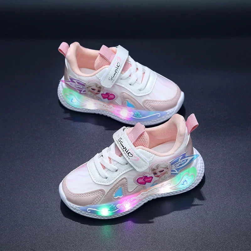 Frozen Princess New Children Shoes LED Colorful Lighted Kids Sneakers Classic Glowing Infant Girls Tennis