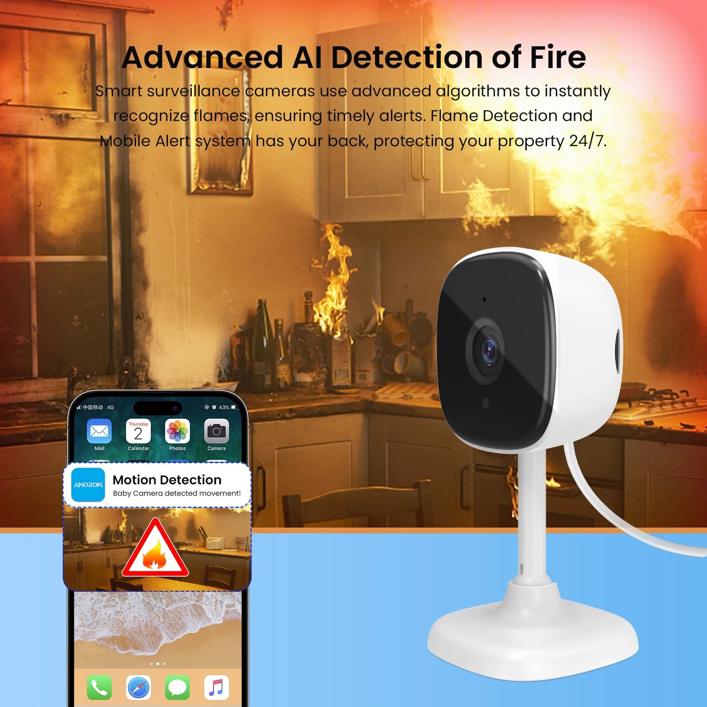 Amorom Indoor Wifi Ip Camera 1080P Pet Baby Monitor Night Vision Ai Detect Surveillance Mini Cameras with Alexa & Google Home