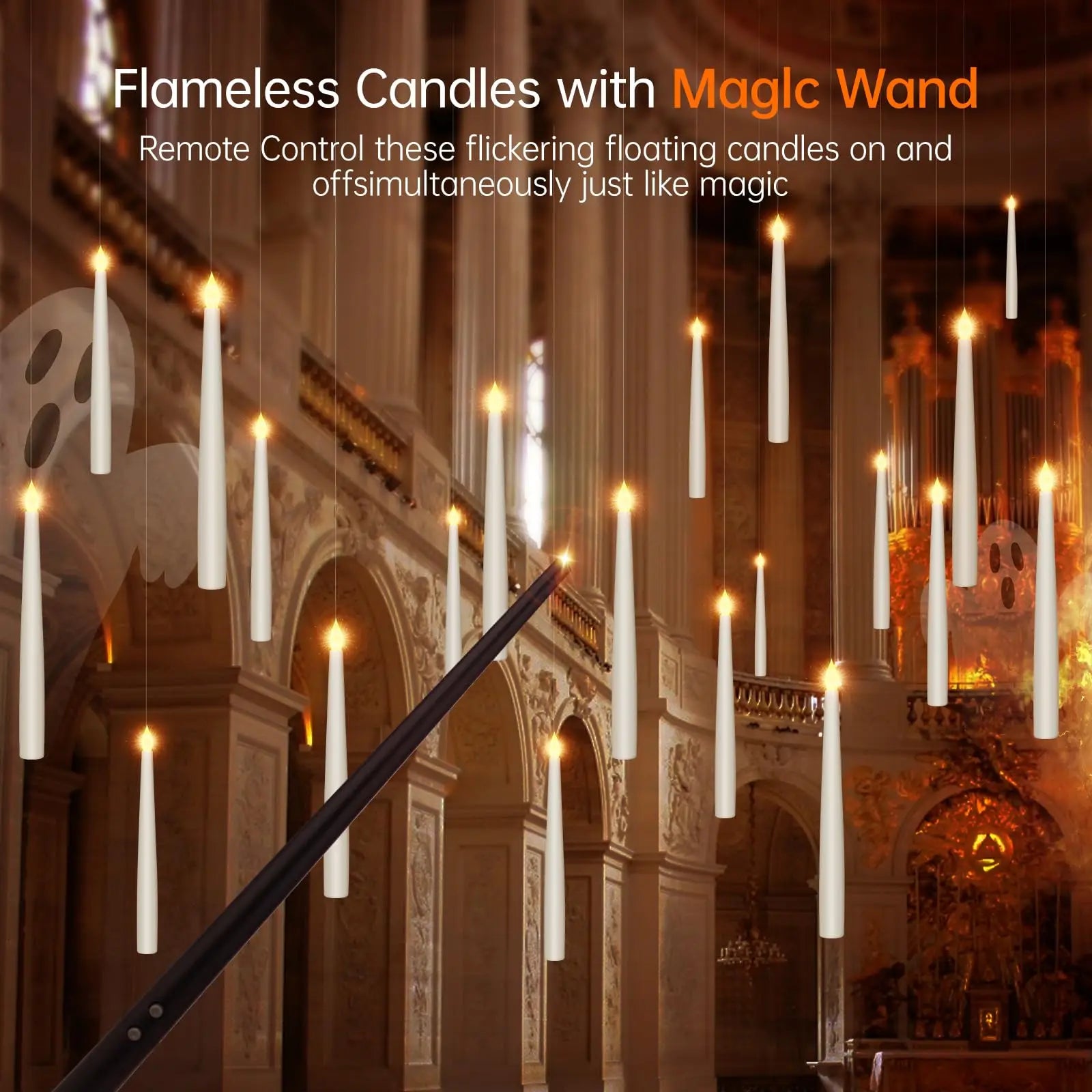 10-200Pcs Floating LED Flameless Candles with Magic Wand - Flickering Warm Light Taper Candles for Christmas, Weddings, Parties & More | tonyfinger store