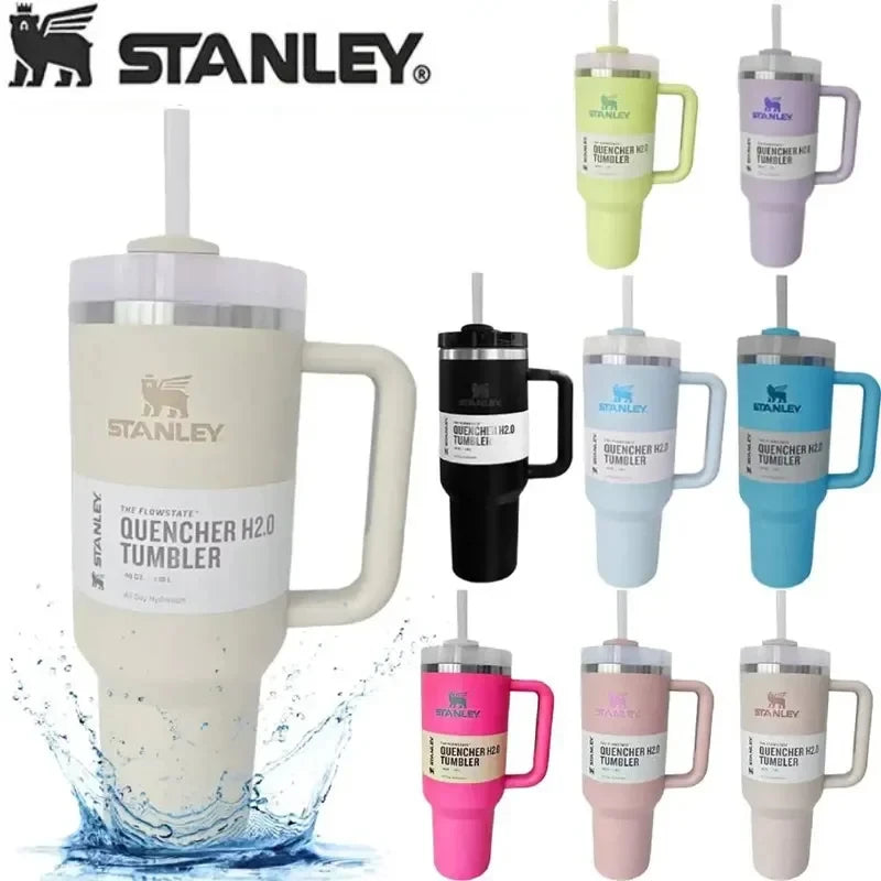 Stanley Quencher Tumbler with Straw Lid 40oz Stainless Steel Coffee Thermos Cup Double Wall Vacuum Insulated Car Travel Mugs