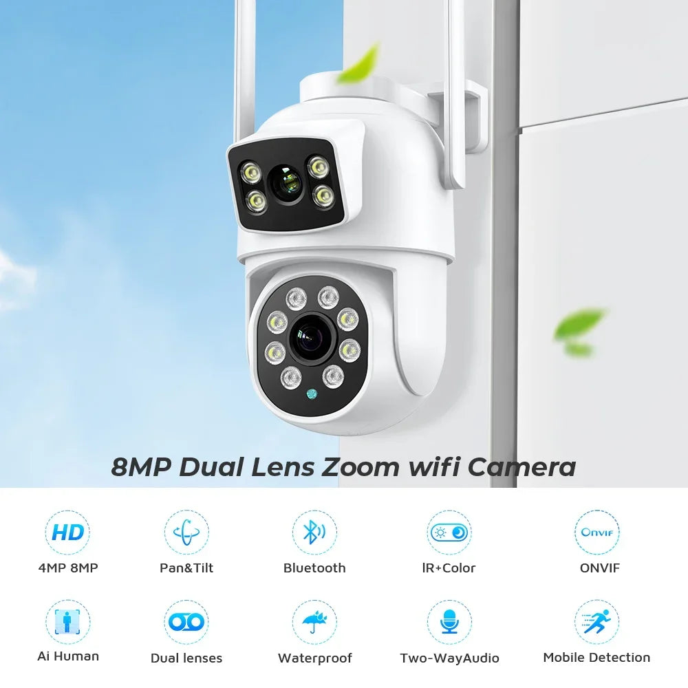 BESDER 8MP PTZ Wifi Camera: Night Vision, Dual Screen, Human Detection, 4MP CCTV