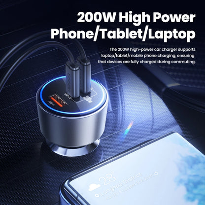 Toocki 200W Car Charger Quick Charge 4.0 PPS 45W PD 100W Fast Charging USB C Car Phone Charger for Macbook iPhone 15 14 Samsung