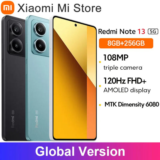 Global Version Redmi Note 13 5G 108MP camera 120Hz AMOLED display MTK Dimensity 6080 Octa core 33W fast charging 5000mAh Battery