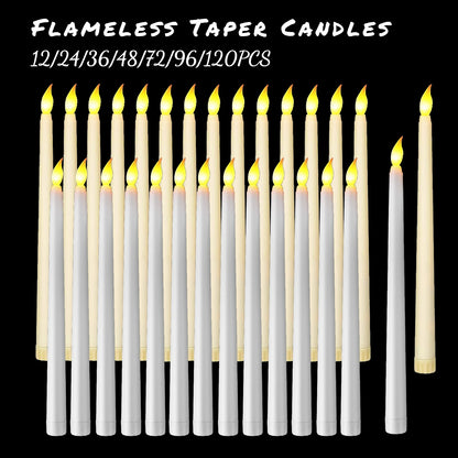 12-120Pcs Flameless LED Taper Candles | Flickering 3D Wick Battery Operated | Wedding, Party & Home Décor | Safe for Kids & Pets | tonyfinger store