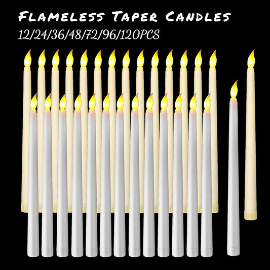 12-120Pcs Flameless LED Taper Candles | Flickering 3D Wick Battery Operated | Wedding, Party & Home Décor | Safe for Kids & Pets | tonyfinger store