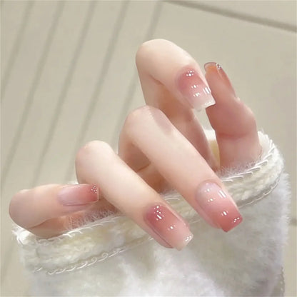 24pcs Pink Korean Style Press-On Nails with White Bow | Full Cover False Nails for Girls & Women | Tonyfinger Store