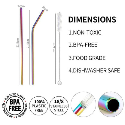 100pcs Reusable 304 Stainless Steel Straws | Colorful Eco-Friendly Metal Drinking Straws for Bar & Party | tonyfinger store