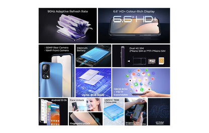 2024 HOTWAV Note 13 Mobile Phones Android 6.6'' HD+ 90Hz 50MP Camera 5160mAh Battery 8GB(4+4)+128GB Smartphones