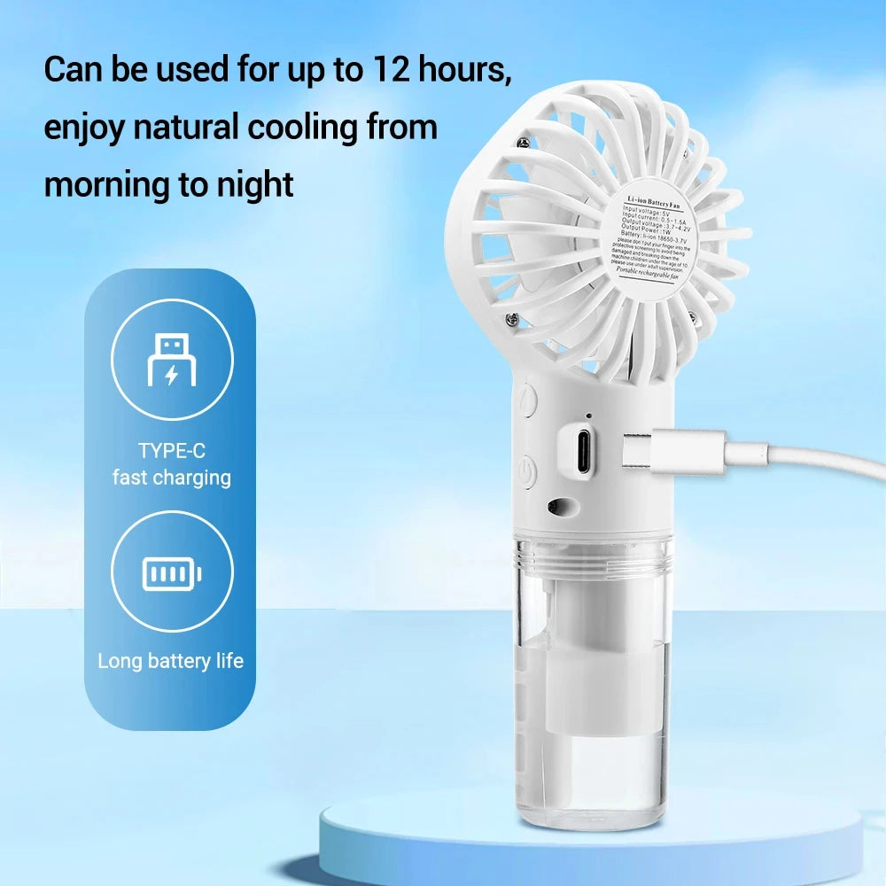 Xiaomi Portable Water Mist Fan USB Charging Handheld Mini Quiet Air Cooling Fan 4 Speed Humidification Spray Fan for Home Office