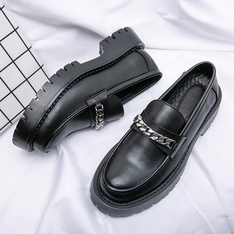 New Platform Shoes Loafers Shoes Men Thick-soled Wedding Shoes Black Formal Business Shoes Slip-on Leather Increase Casual Shoes