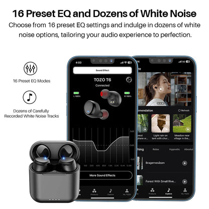 TOZO T6 mini Ergonomic Wireless Earbuds Bluetooth 5.3 TWS Headphones in-Ear Headset IPX8 Waterproof 50Hrs Playtime APP EQ