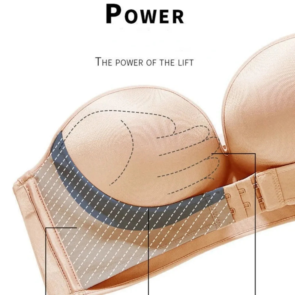 Women Strapless Push Up Bra Front Closure Bralette Invisible Bras Underwear Lingerie 1/2 Cup Seamless Brassiere ABC Cup