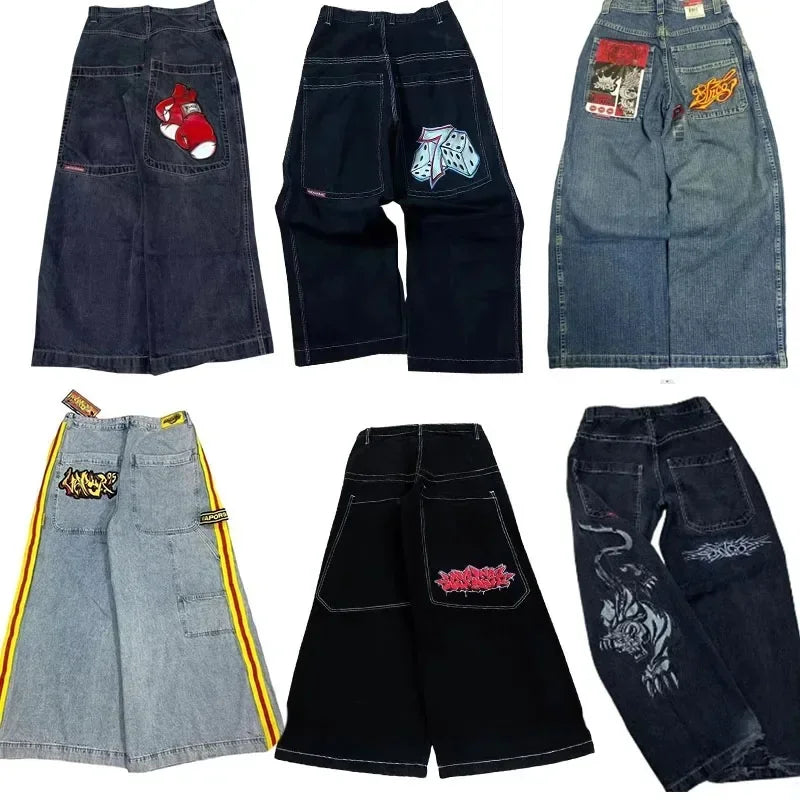 JNCO Y2K Embroidered Baggy Jeans - High Quality Hip Hop Streetwear