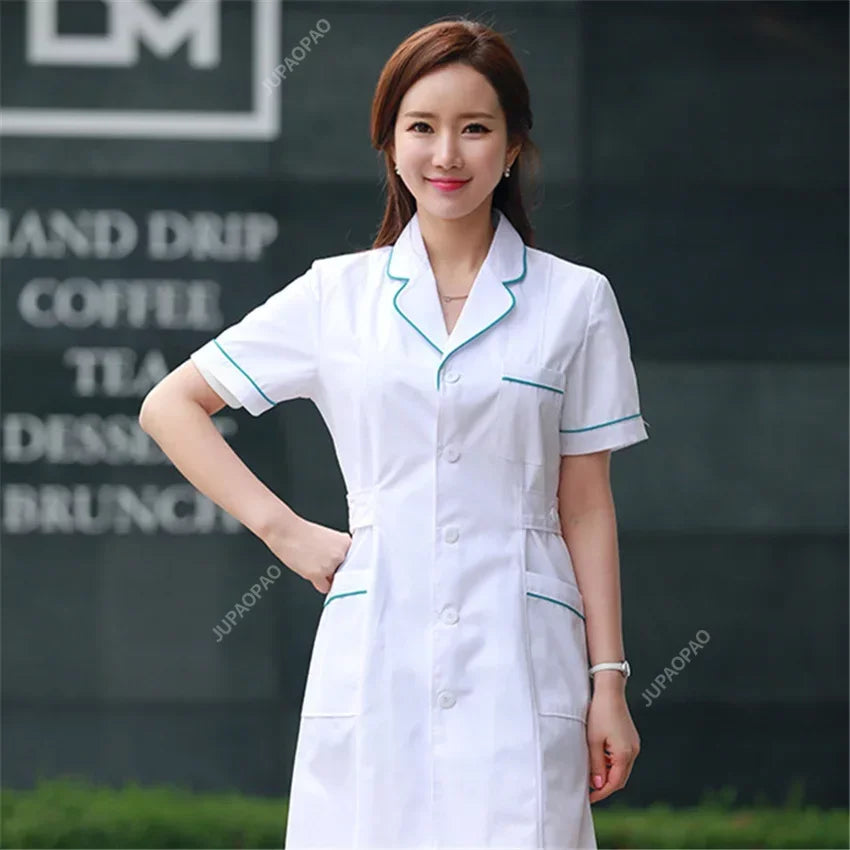 New Women's Lab Coat Fashion Medical Uniforms Long Jacket With Side Belts Short Sleeve/long Sleeve Workwear Pharmacy White Coat