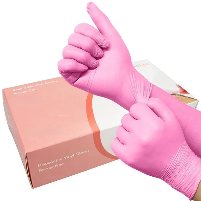 Pink Nitrile Gloves - Latex-Free, Waterproof, Anti-Static, Durable for Kitchen & Work