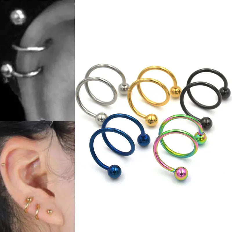 2pcs Fashion Stainless Steel Earring Punk Blue Spiral Helix Ear Stud Lip Nose Ring Cartilage Piercing for women men jewelry