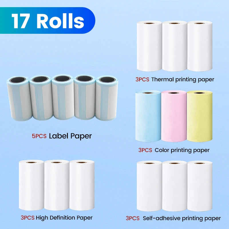 57x25mm Mini Thermal Printer Paper | Self-Adhesive HD Stickers | Single-Sided Color Printing Rolls