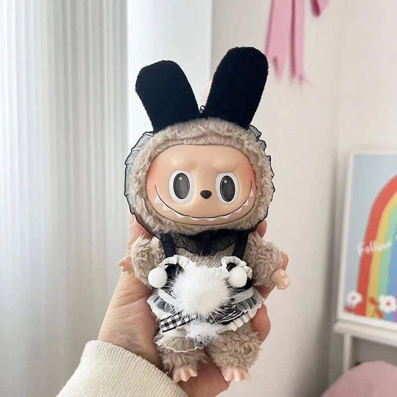 17cm Labubu Doll with Cute Clothes & Headgear | Cosplay Plush Cartoon Decor | Perfect Birthday Gift | tonyfinger store