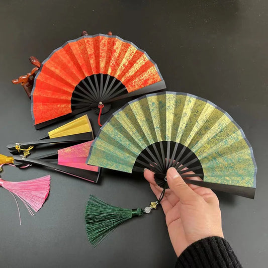 4" Colorful Rice Paper Mini Folding Fan - Retro Hanfu Dance & Party Decor