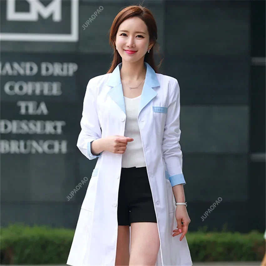 New Women's Lab Coat Fashion Medical Uniforms Long Jacket With Side Belts Short Sleeve/long Sleeve Workwear Pharmacy White Coat