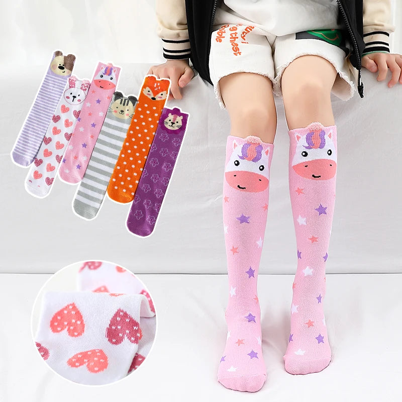 Cute Cartoon Kids’ Cotton Knee-High Animal Socks | Warm & Cozy