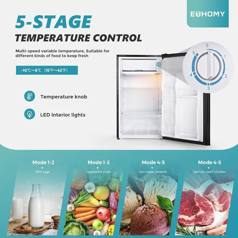 EUHOMY 3.2 Cu.Ft Mini Fridge with Freezer, Single Door Compact Refrigerator, LED light, Adjustable Thermostat, Mini Refrigerator