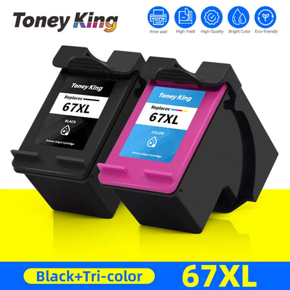 67XL Ink Cartridge for HP ENVY & Deskjet Printers | Black & Tri-Color | Compatible with HP 6052, 6055, 6455, 2755 | tonyfinger store