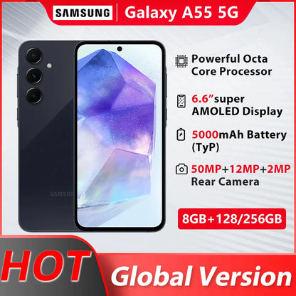 Global Version Samsung Galaxy A55 5G Smartphone Exynos 1380 Octa Core 6.4'' 120Hz Super AMOLED Display 50MP 5000mAh Battery NFC