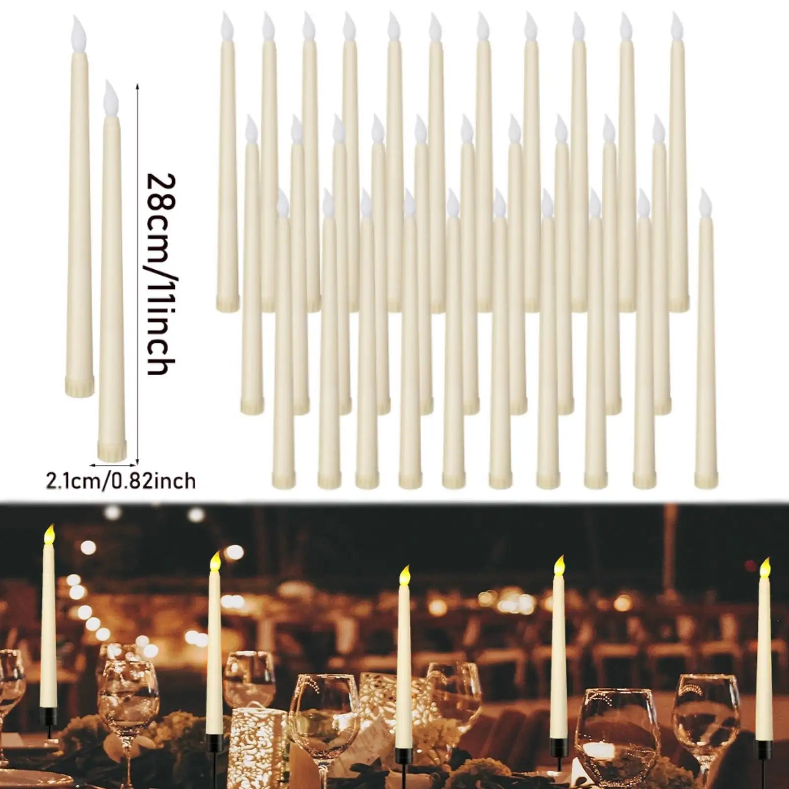 12-120Pcs Flameless LED Taper Candles | Flickering 3D Wick Battery Operated | Wedding, Party & Home Décor | Safe for Kids & Pets | tonyfinger store