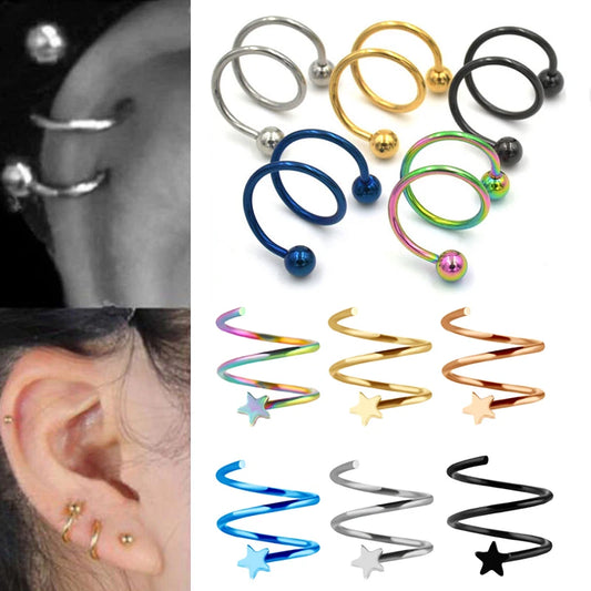 2pcs Fashion Stainless Steel Earring Punk Blue Spiral Helix Ear Stud Lip Nose Ring Cartilage Piercing for women men jewelry