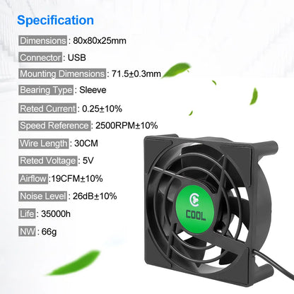 Kebidumei USB Mini Cooling Fan 5V for PC/TV Box - Silent, 80x80x25mm, Free Shipping