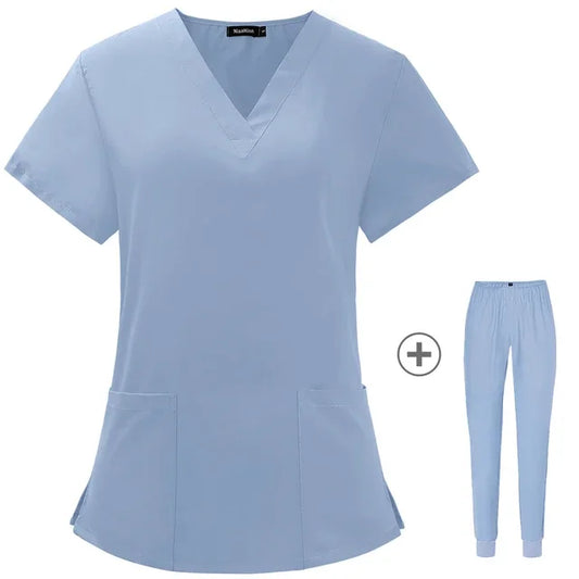 Summer Thin Unisex Scrubs Set for Man Women Beauty Salon Nurse Scrubs Suit Lab Spa Uniforms V-Neck Pet Grooming Work Wear