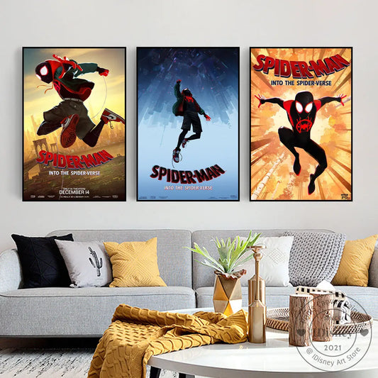 Disney Marvel Spiderman Into The Spider Verse Movies Print Canvas Paintings Spiderman Superheros Poster Room Home Decoration