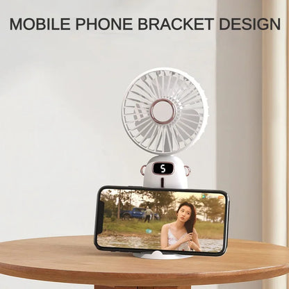 3000mAh Foldable Mini Fan: Portable, Neck Hanging, 5-Speed USB Rechargeable with Phone Stand & Display