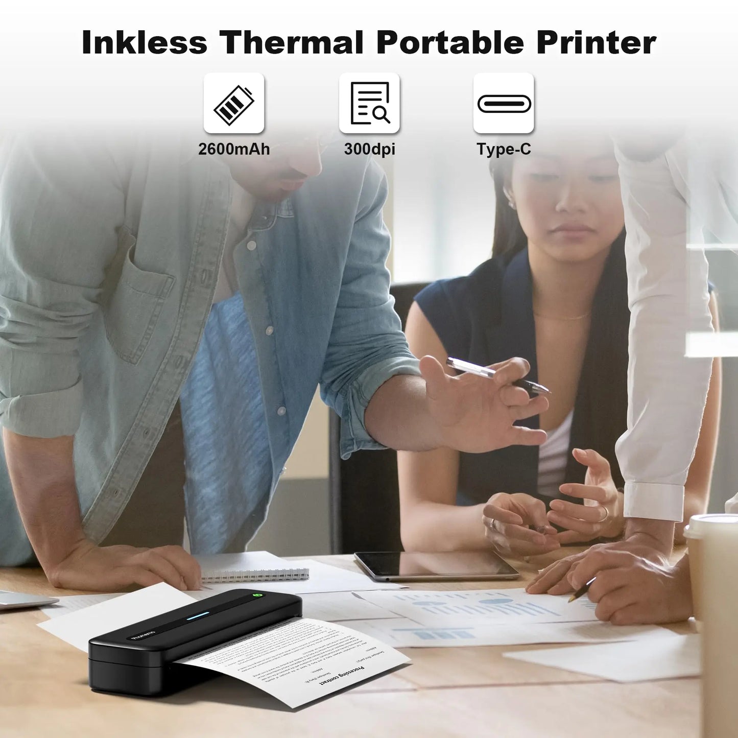 New A4 Portable Printer Wireless M832 for Travel Work Home Inkless Thermal 300DPI US-letter Mobile Printer Support Android iOS