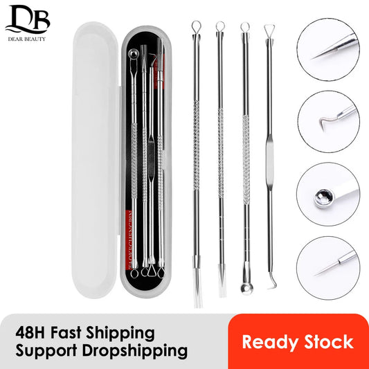 4Pcs Blackhead Remover Kit | Stainless Steel Acne & Pimple Extractor Tools