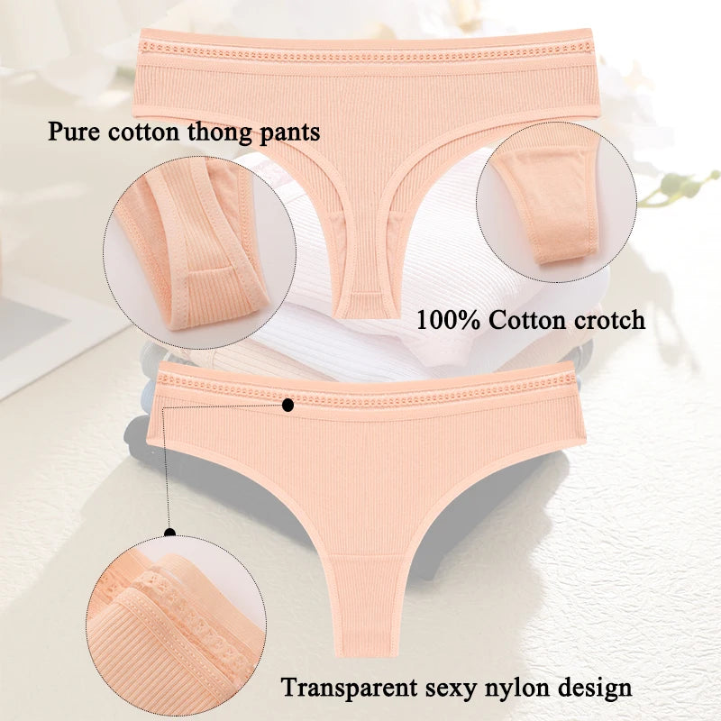 3PCS/SET Basic Women's Cotton Brazilian Pants Soft G-String Transparent Sexy Briefs Female Soft Comfortable Stretch Thong