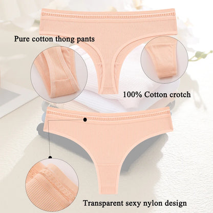 3PCS/SET Basic Women's Cotton Brazilian Pants Soft G-String Transparent Sexy Briefs Female Soft Comfortable Stretch Thong