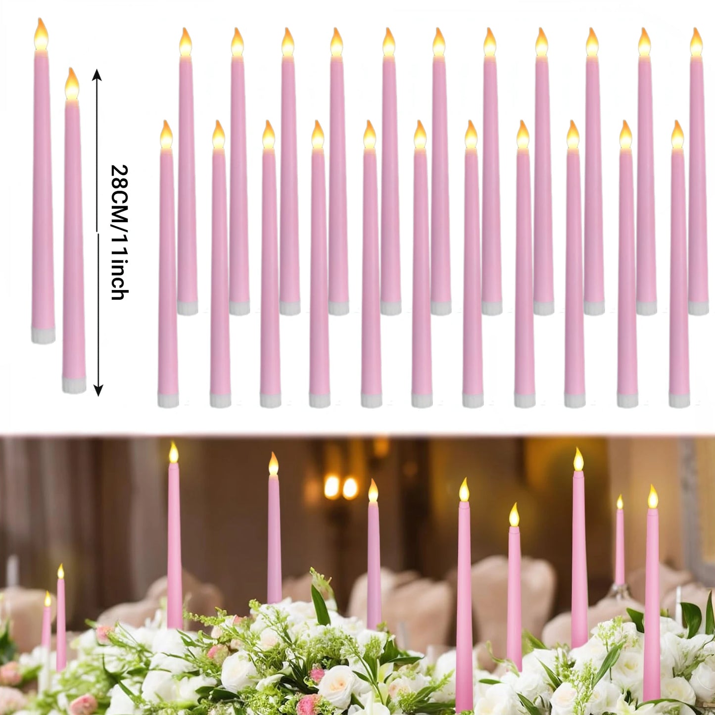 12-120Pcs Flameless LED Taper Candles | Flickering 3D Wick Battery Operated | Wedding, Party & Home Décor | Safe for Kids & Pets | tonyfinger store